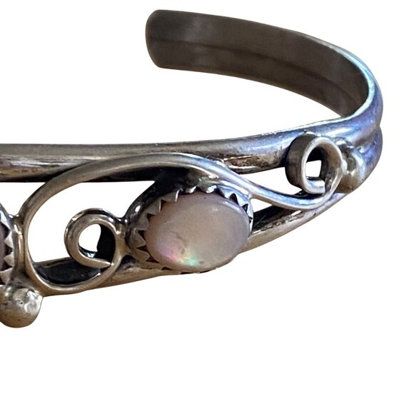 Native American Sterling Silver & Moonstone Cuff Bracelet With Swirl Design - Picture 6 of 14